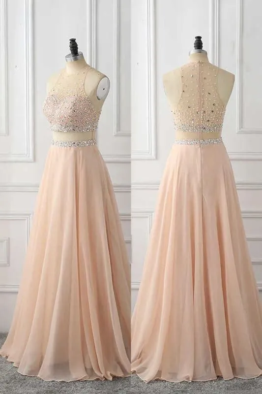 A Line Sleeveless with Rhinestone Cheap Chiffon Long Prom Dress