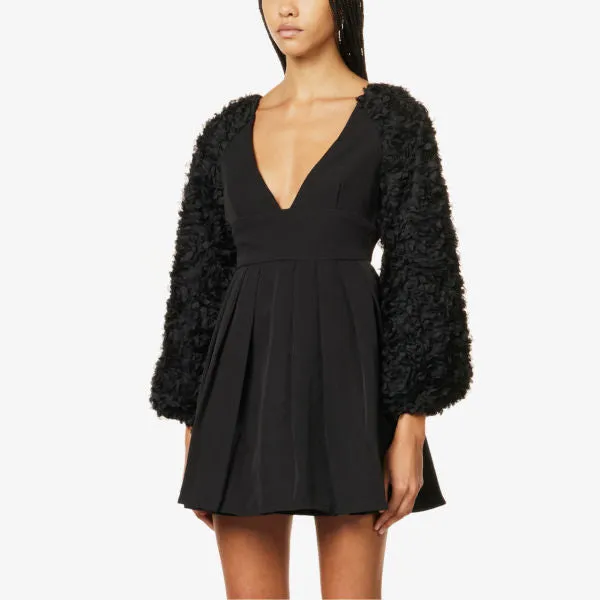Amy Lynn Pleated V-Neck Mini Dress, Black