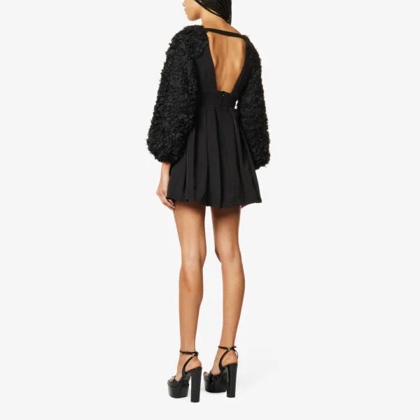 Amy Lynn Pleated V-Neck Mini Dress, Black