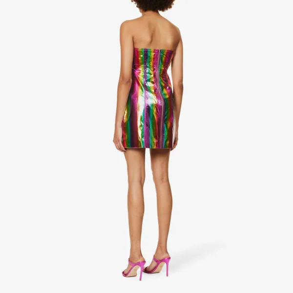 Amy Lynn Rainbow Striped Faux Leather Sweetheart Mini Dress multicolor