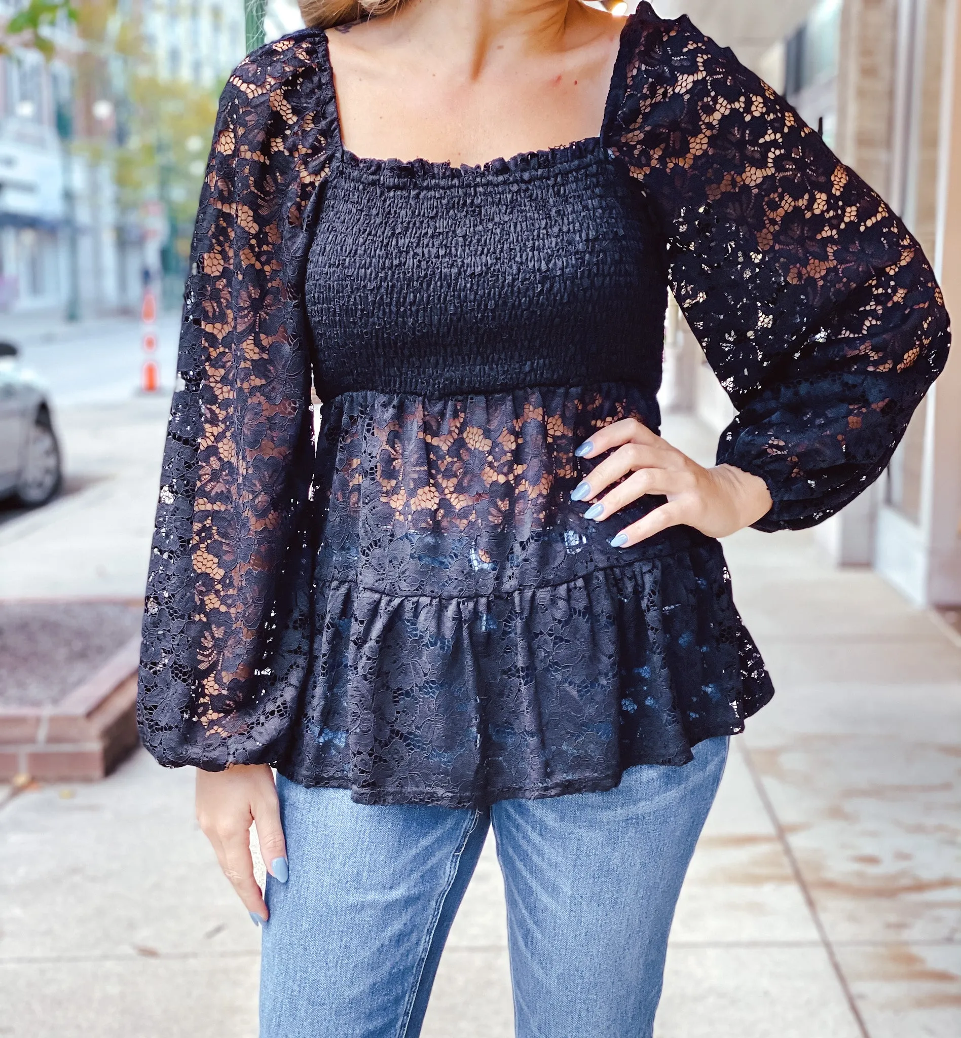 Andy Lace Smock Tiered Blouse