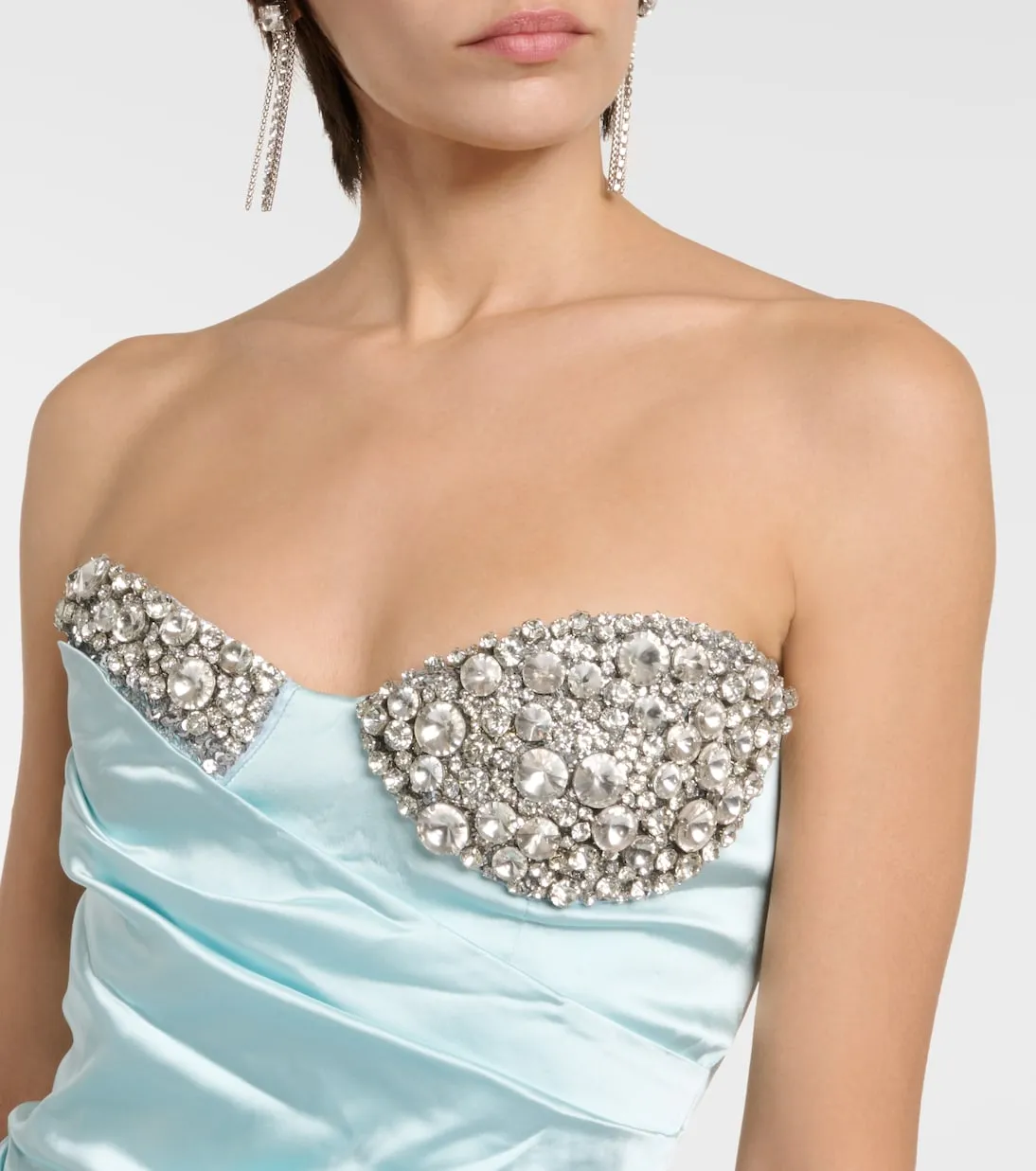 Area Crystal Satin Mini Dress, Blue