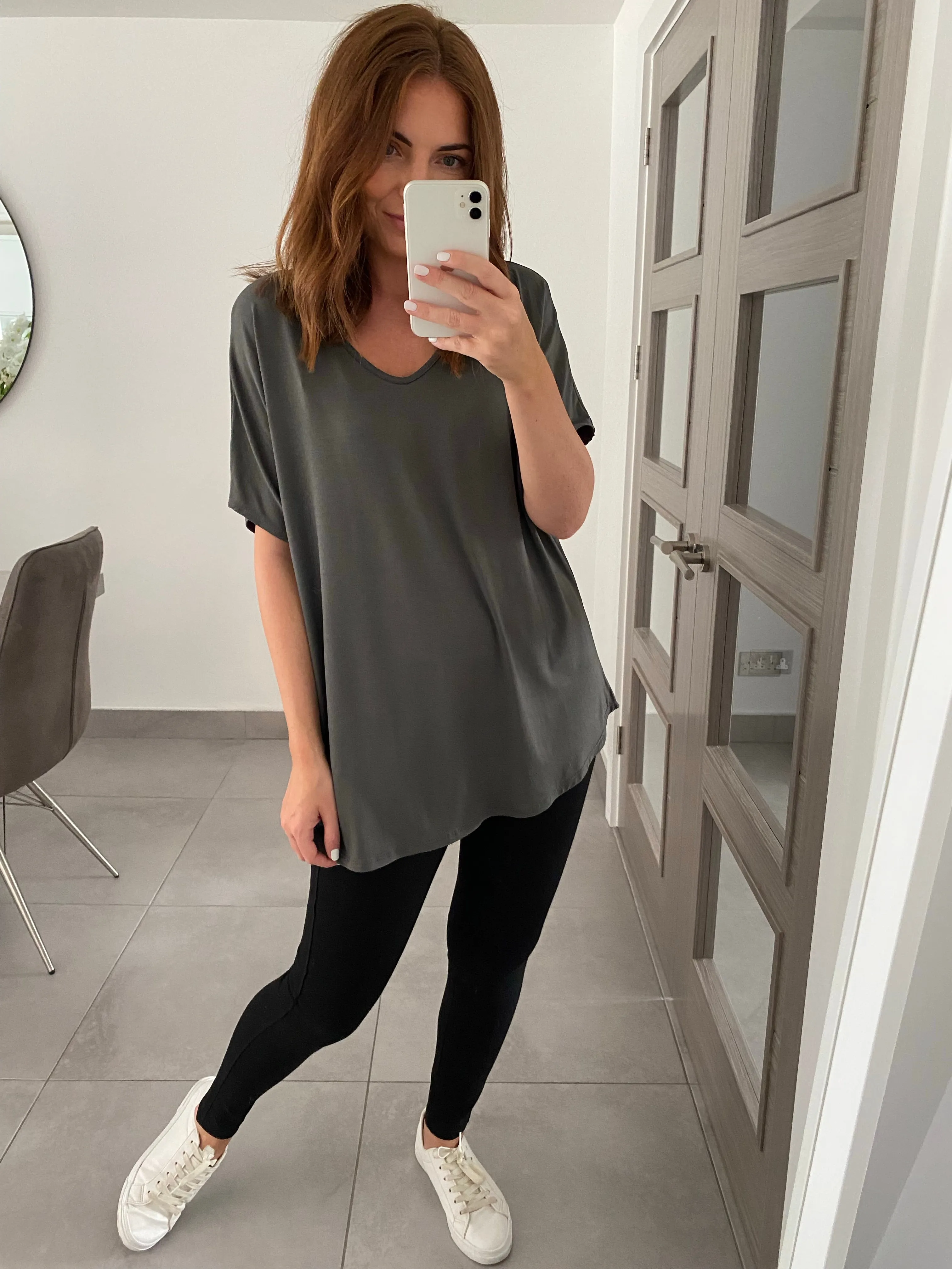 Basic V Neck T Shirt  - Dark Grey
