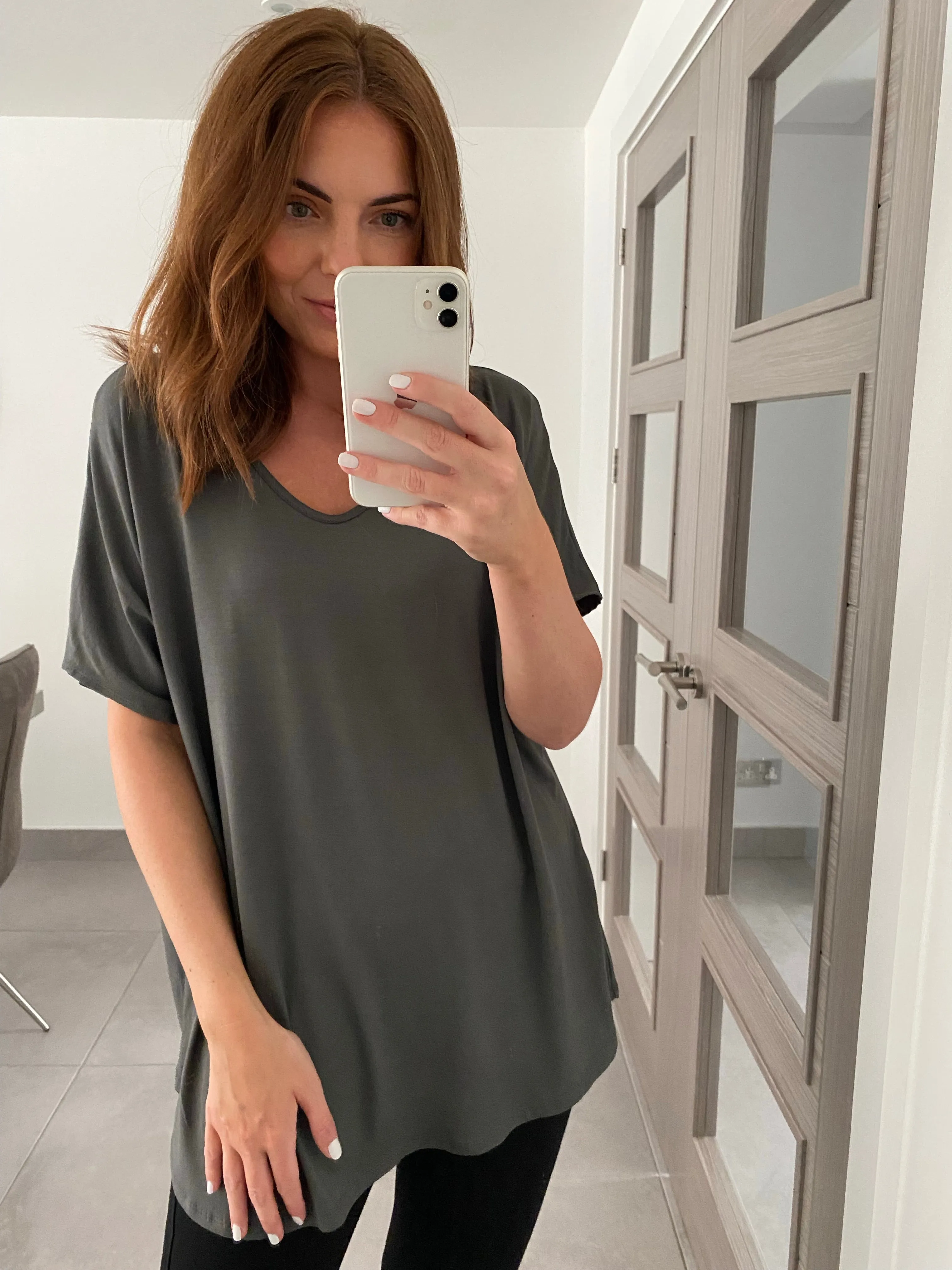 Basic V Neck T Shirt  - Dark Grey