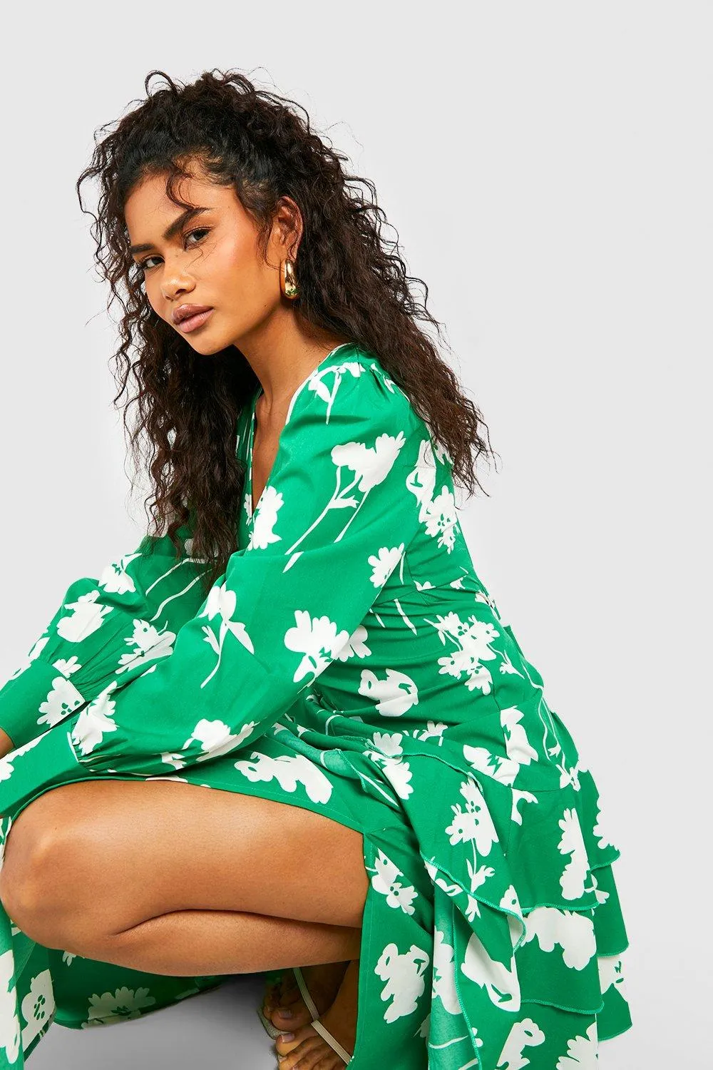 Boohoo Printed Inch Sleeve Maxi Dress, Green