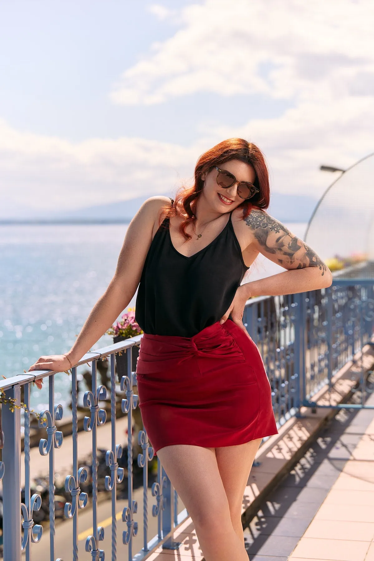 Burgundy red mini Katya cupro skirt