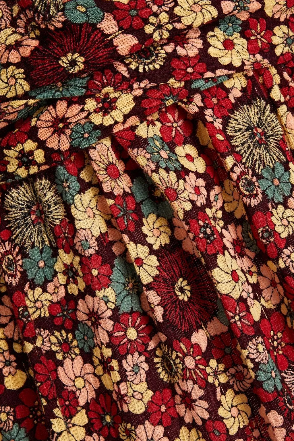 Colline cotton dress with ruffles and floral print ANTIK BATIK, burgundy