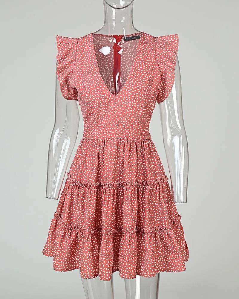 Dunnmall Floral V Neck Smock Dress