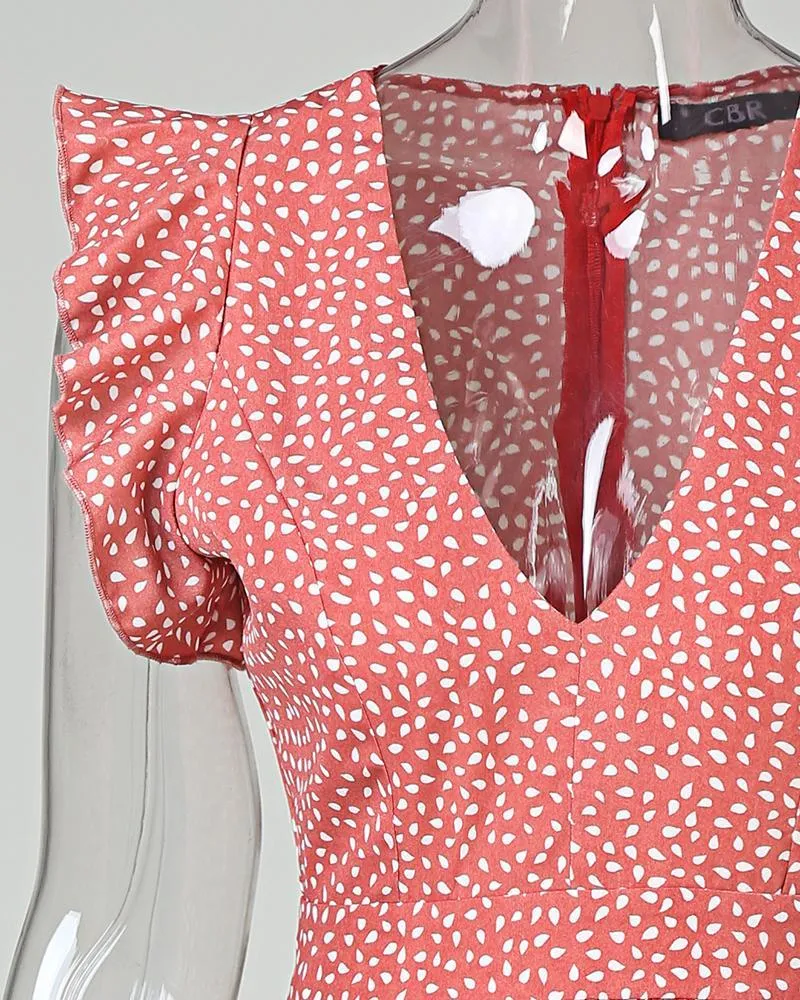 Dunnmall Floral V Neck Smock Dress