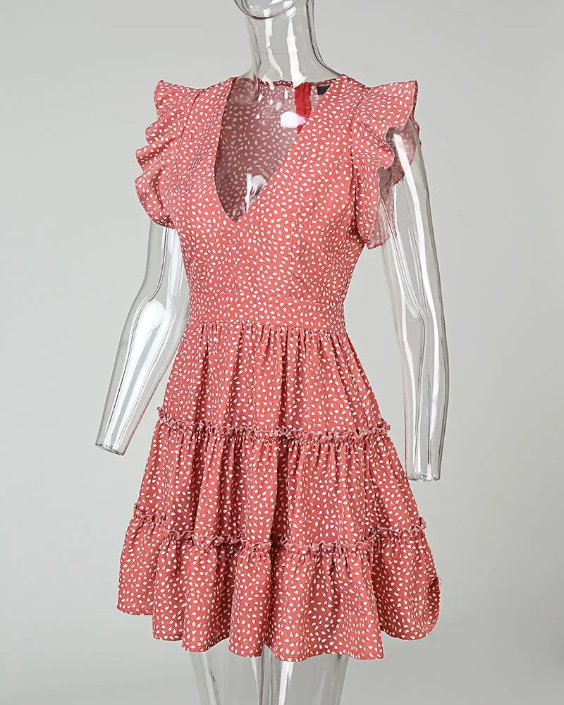 Dunnmall Floral V Neck Smock Dress