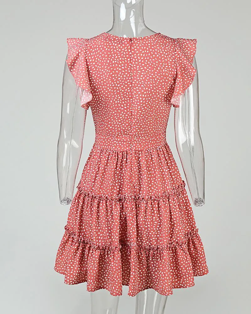 Dunnmall Floral V Neck Smock Dress