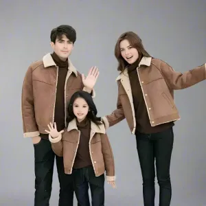 Family Matching Faux Shearling Jackets  Warm Winter Suede Coats
