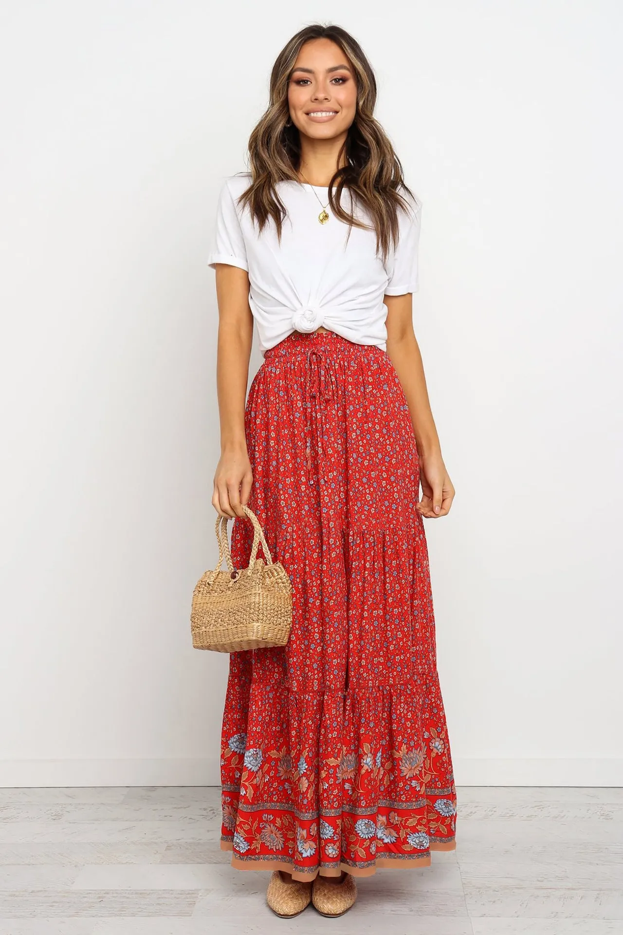Floral Boho Casual Maxi Skirt