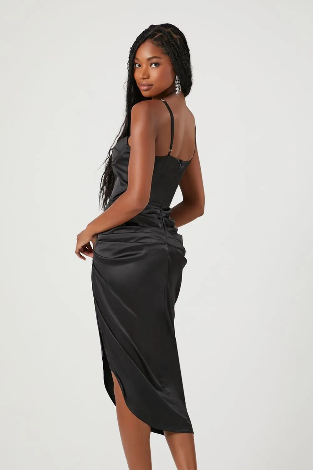 Forever 21 Satin Ruched Midi Bustier Dress, Black