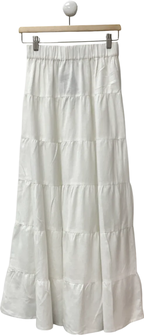 In The Style White Tiered Maxi Skirt UK 8