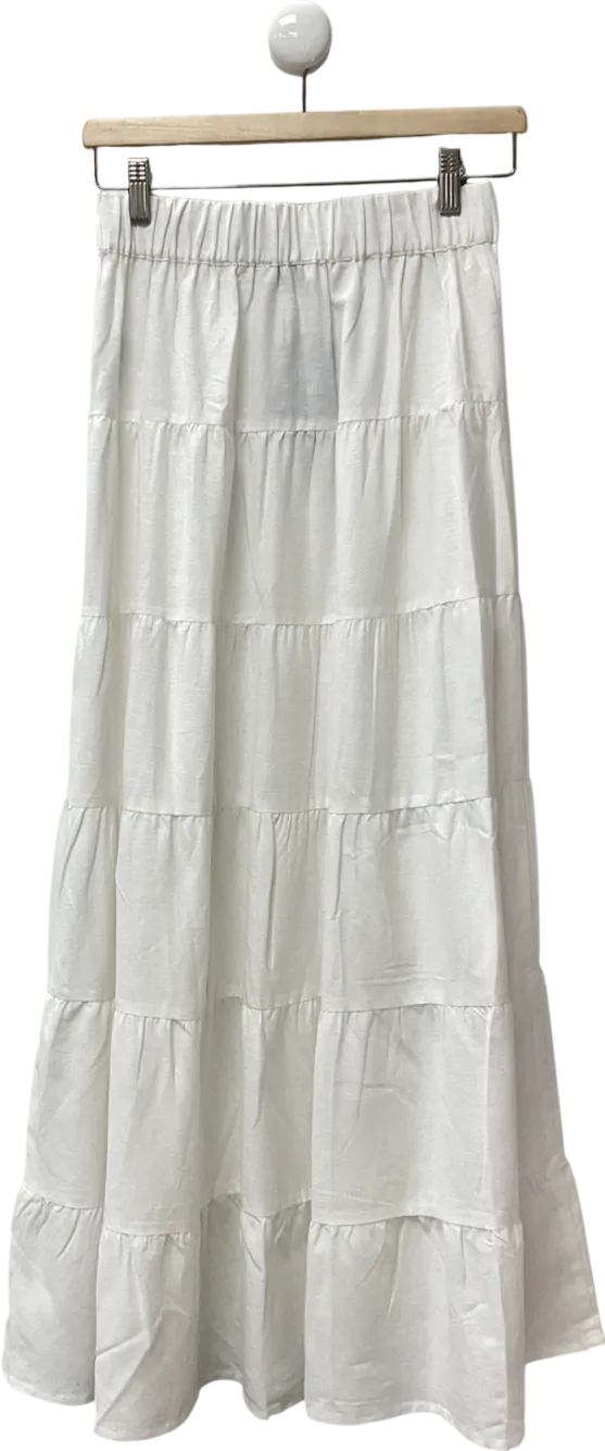 In The Style White Tiered Maxi Skirt UK 8