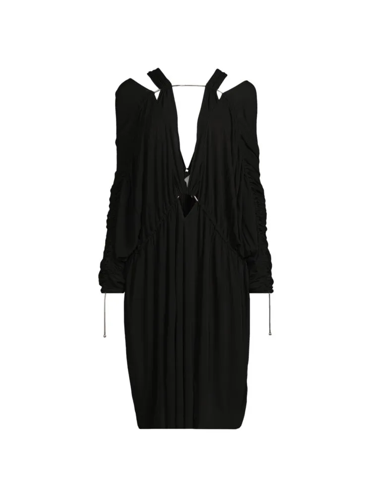 Lanvin ruched dress with plunging neckline, color Noir