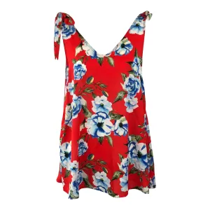 Red V-Neck Floral Tank