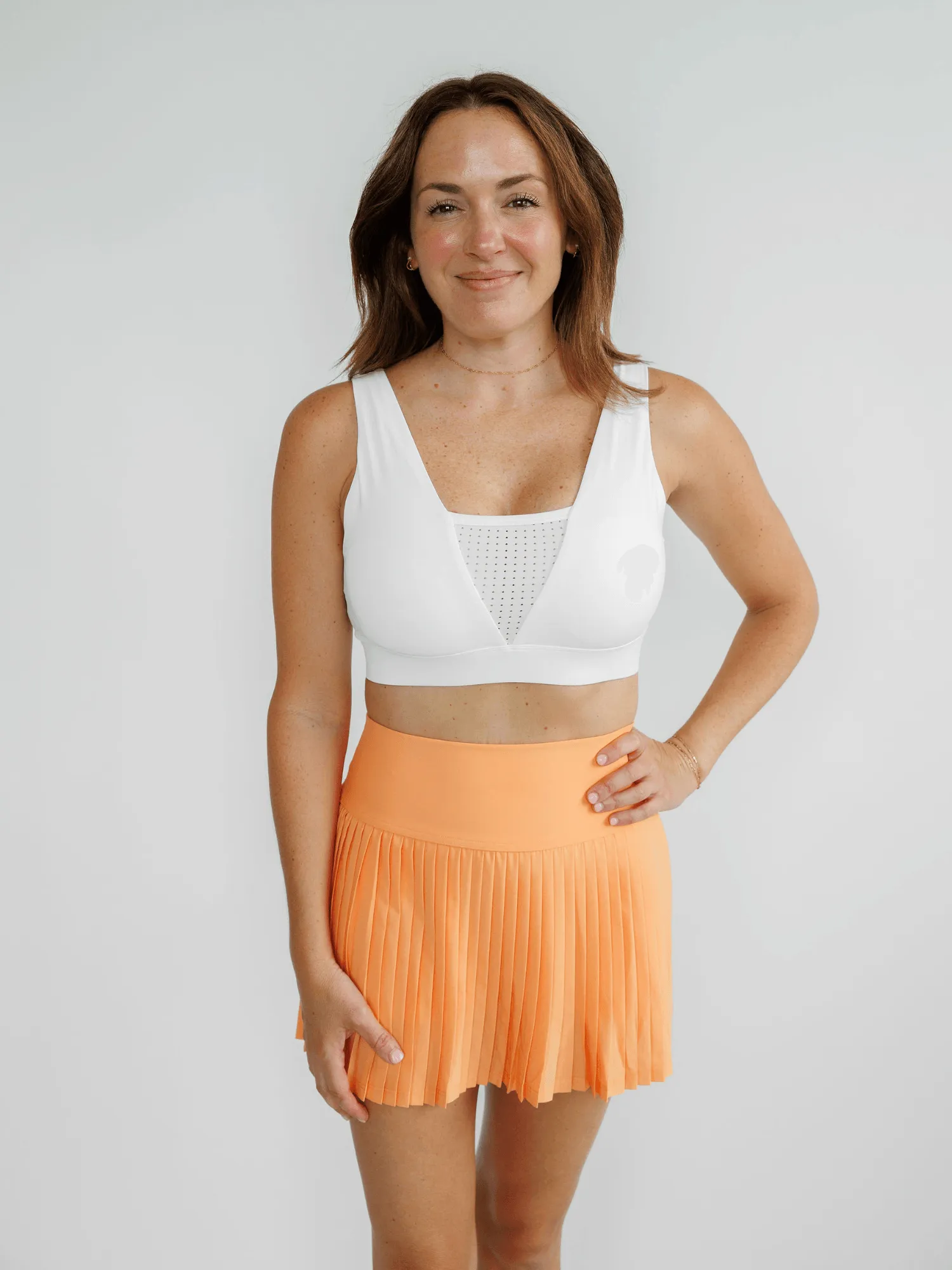 Tangerine Orange "Maddie" Full Pleat Active Skirt with Pockets in Shorts Liner