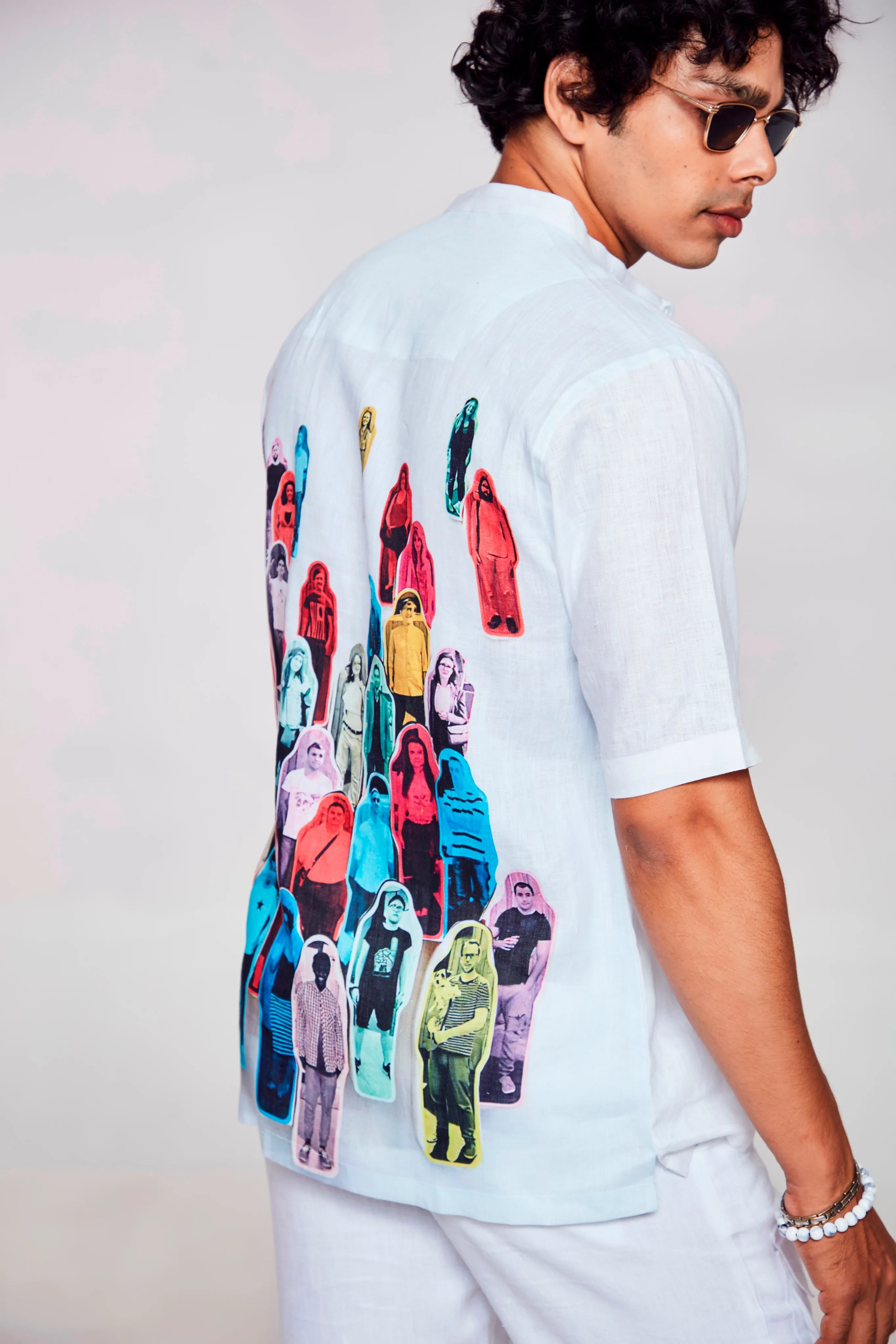 Tech Portrait Printed Pure Linen Short Sleeve Shirt