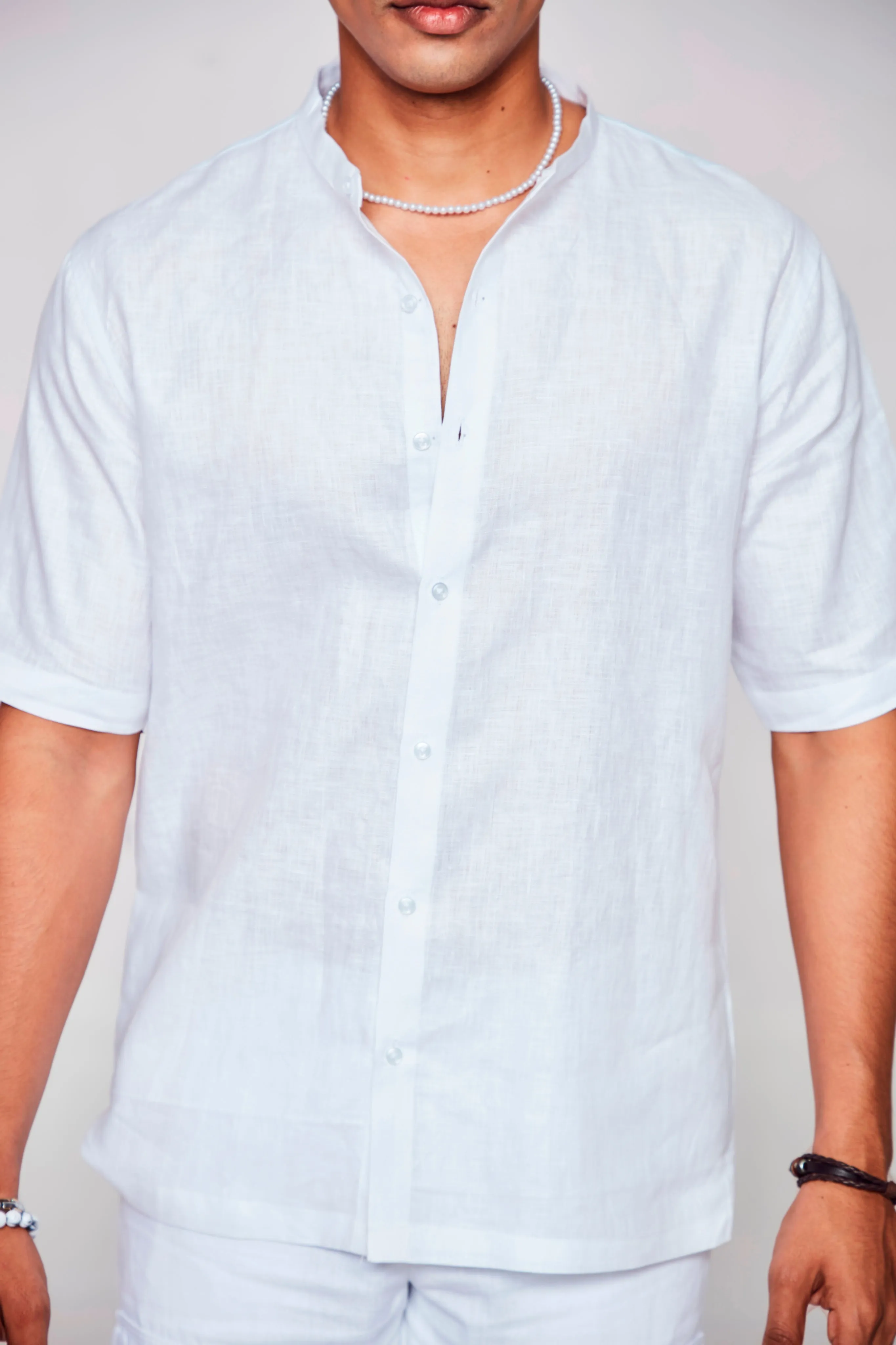 Tech Portrait Printed Pure Linen Short Sleeve Shirt