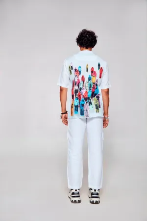 Tech Portrait Printed Pure Linen Short Sleeve Shirt