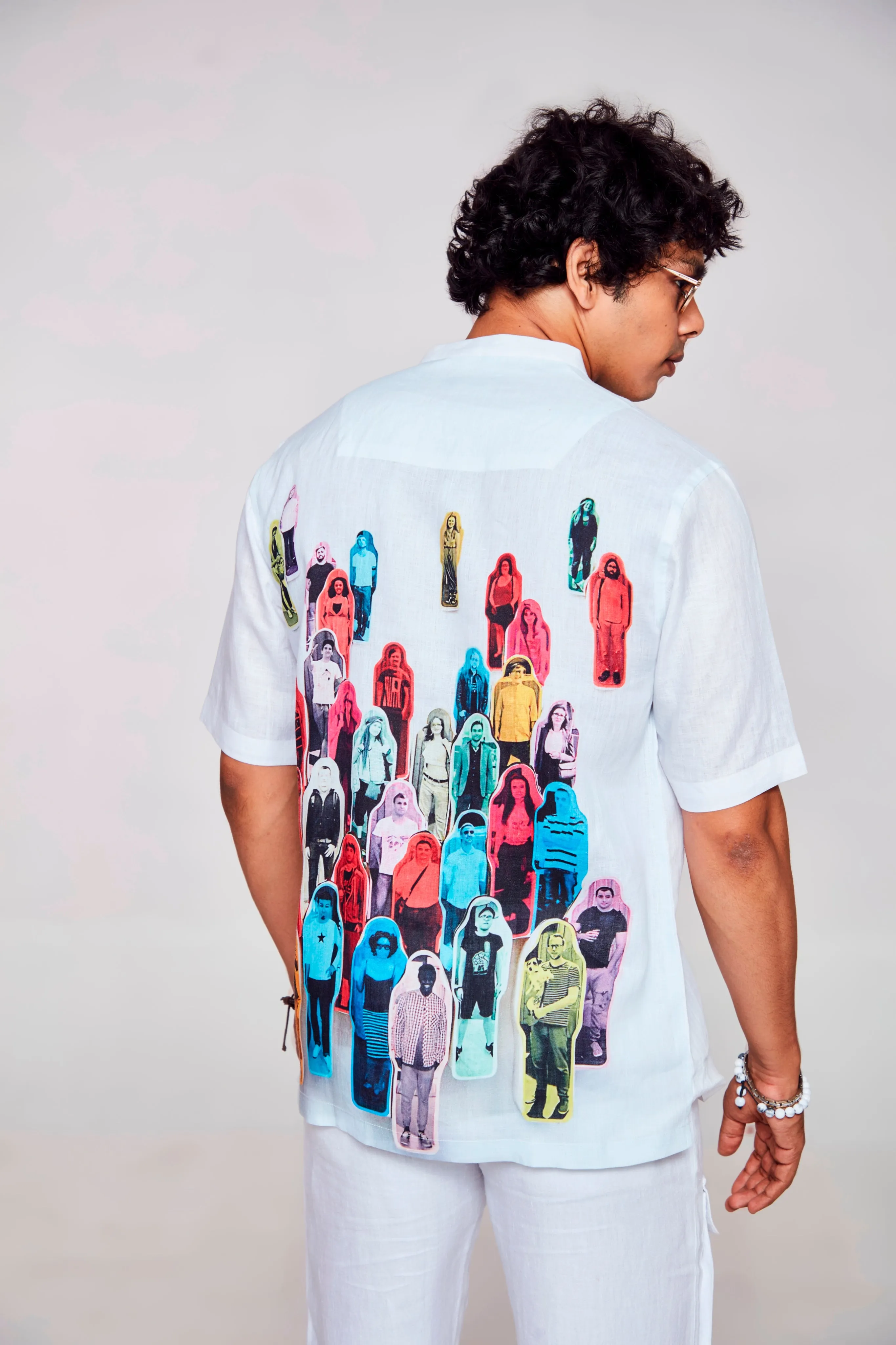 Tech Portrait Printed Pure Linen Short Sleeve Shirt