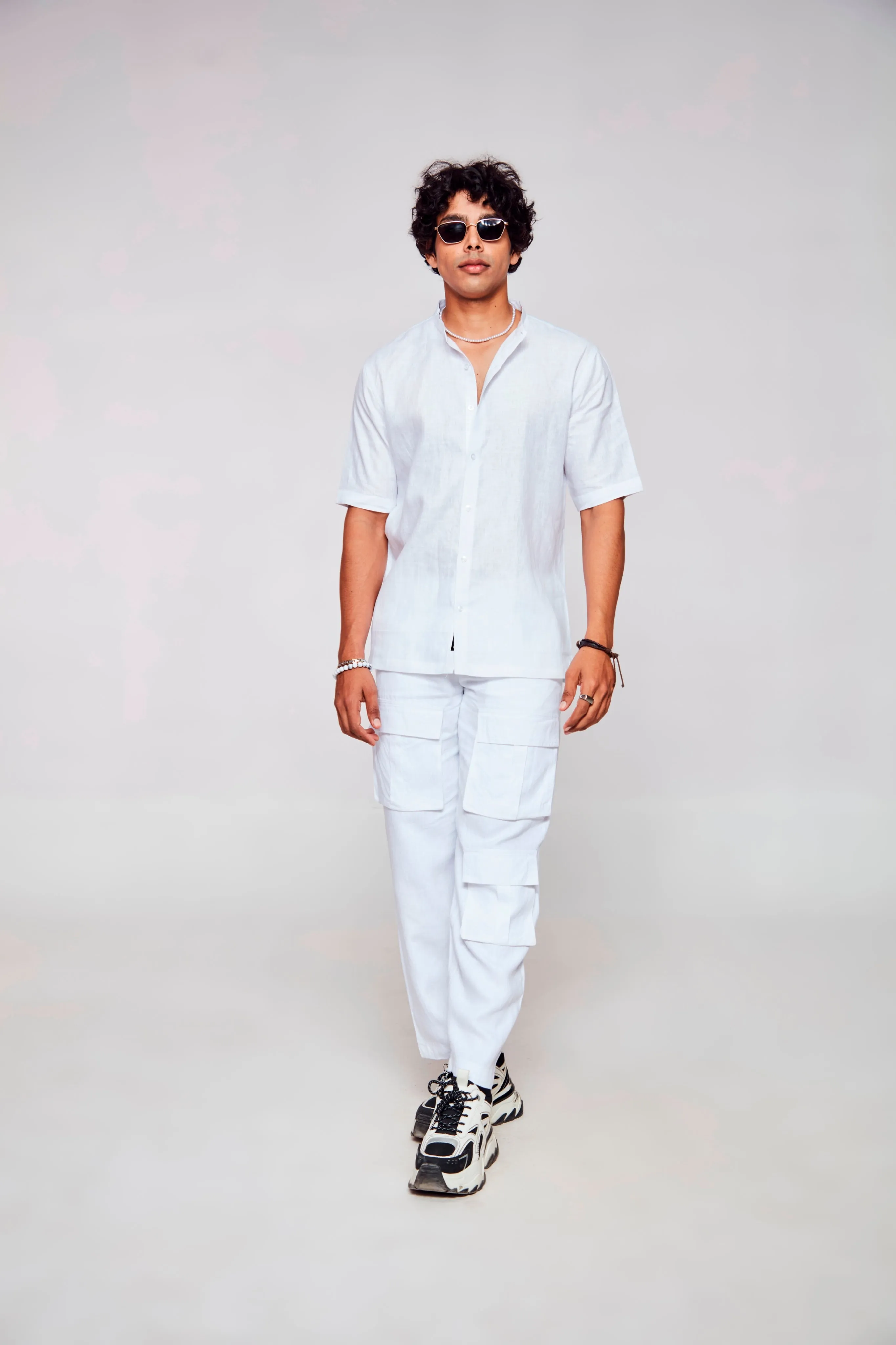 Tech Portrait Printed Pure Linen Short Sleeve Shirt