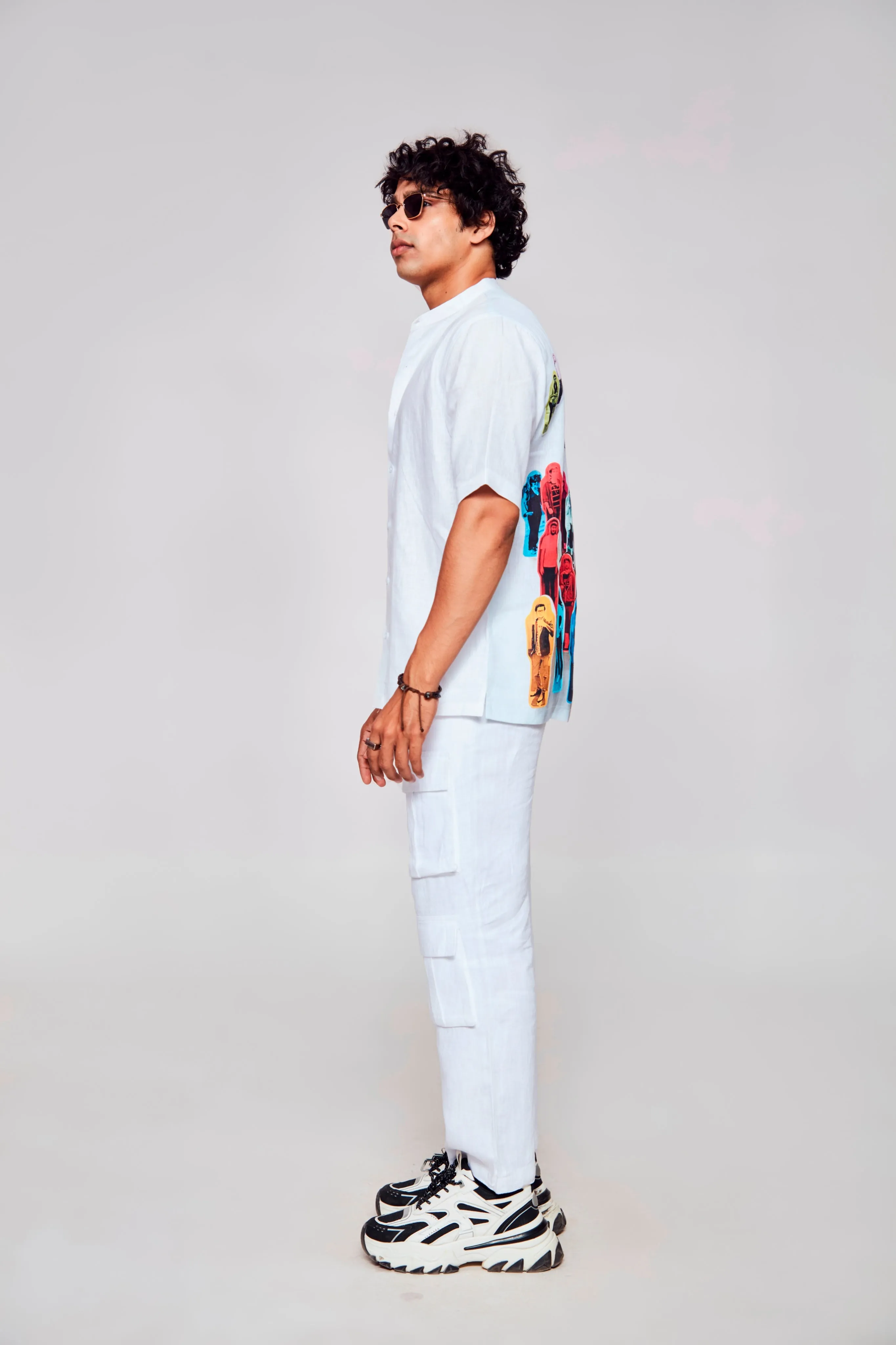 Tech Portrait Printed Pure Linen Short Sleeve Shirt