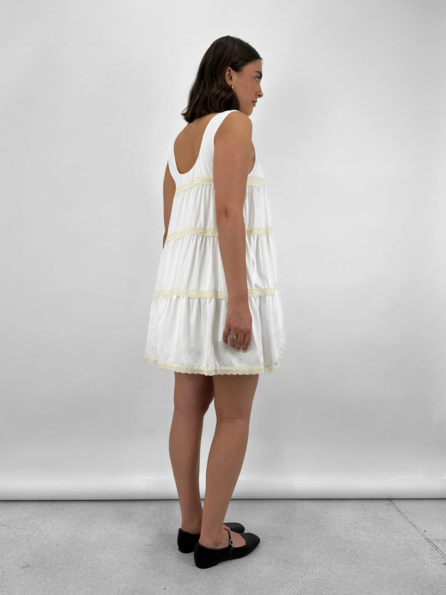 Tiered Lace Satin Babydoll Dress