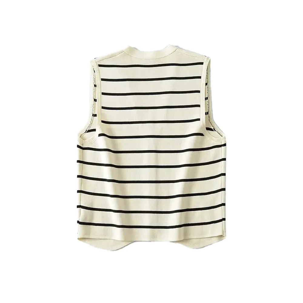 Vintage V Neck Sleeveless Female Waistcoat Chic Vest Tops