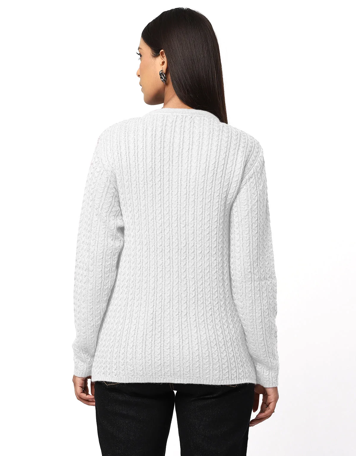 Women Knitted Round Neck With Front Button Cardigan