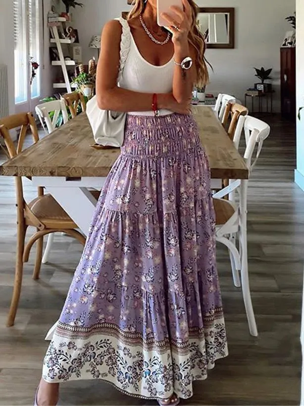 Women's Skirts Casual High Waist Printed Long Skirt